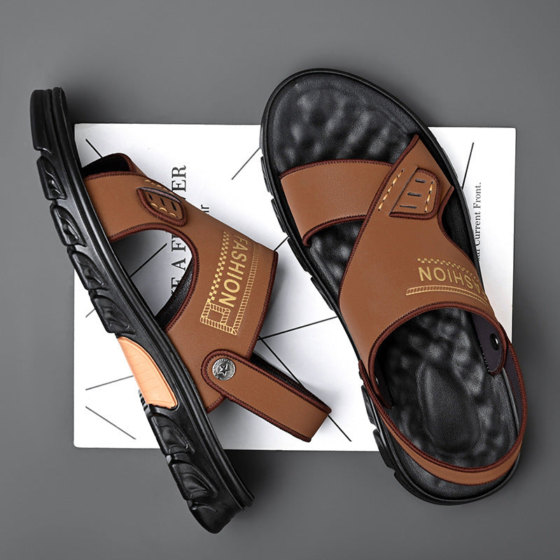 Men's Summer Soft Bottom Beach Cowhide Sandals