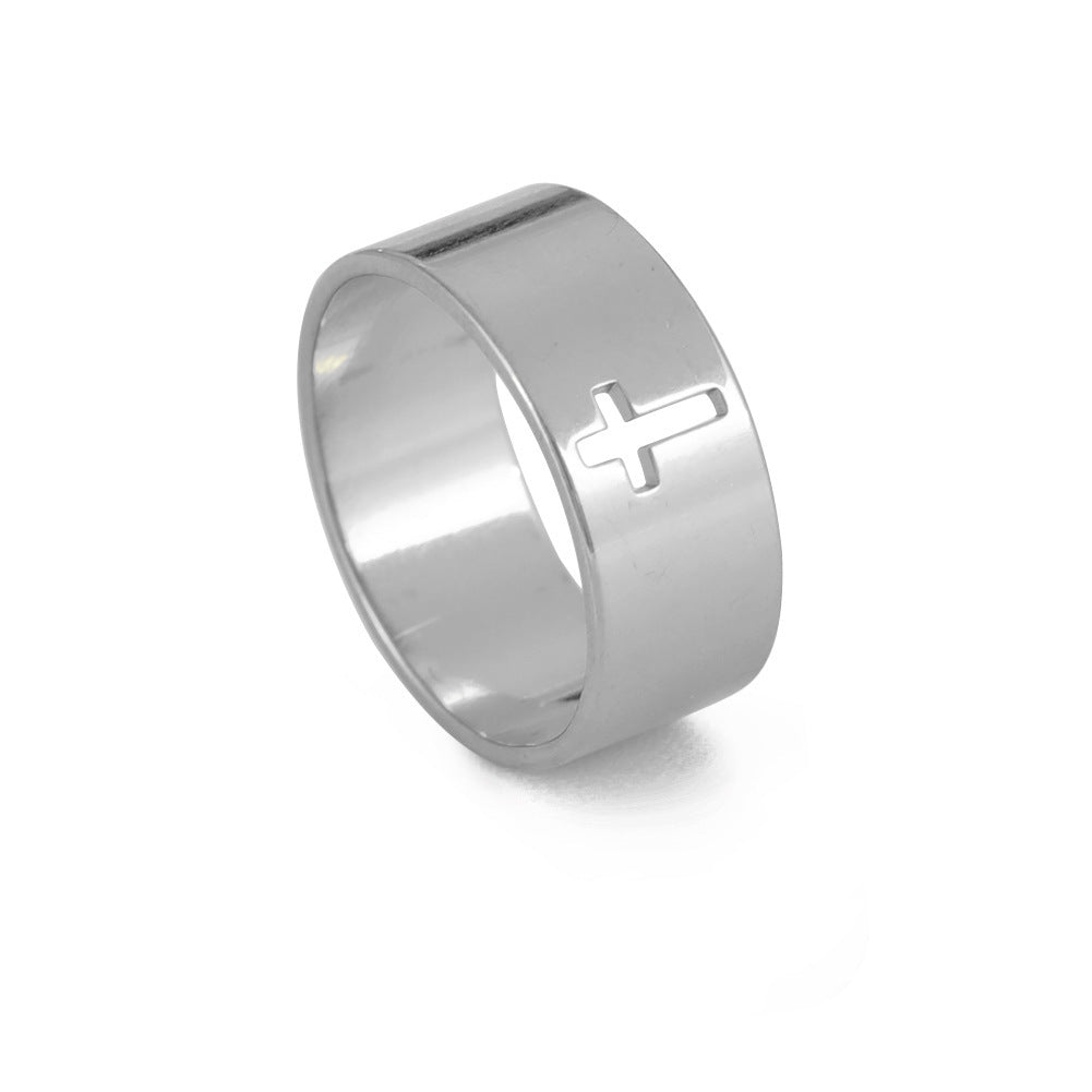 Classic Hollow Cross Stainless Steel Ring