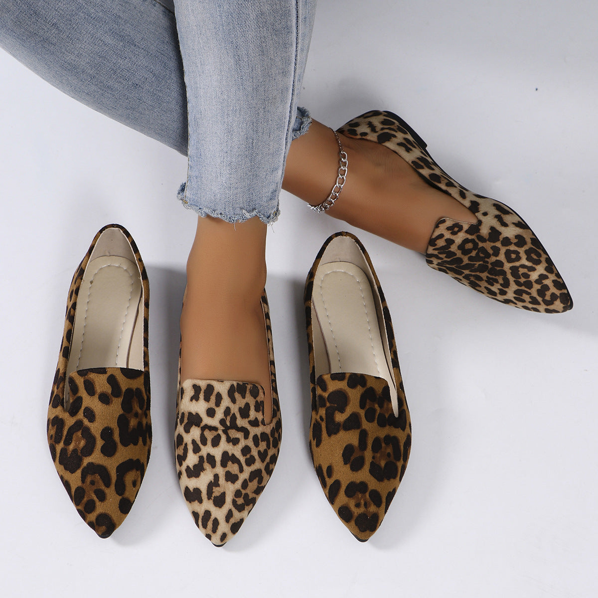 Leopard Print Shallow Mouth Pointed Flat Shoes Casual