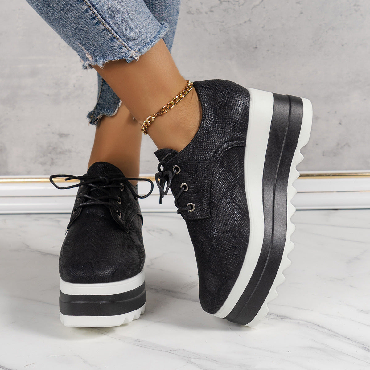 Round Toe Lace-up Platform Thick Bottom Shoes Women