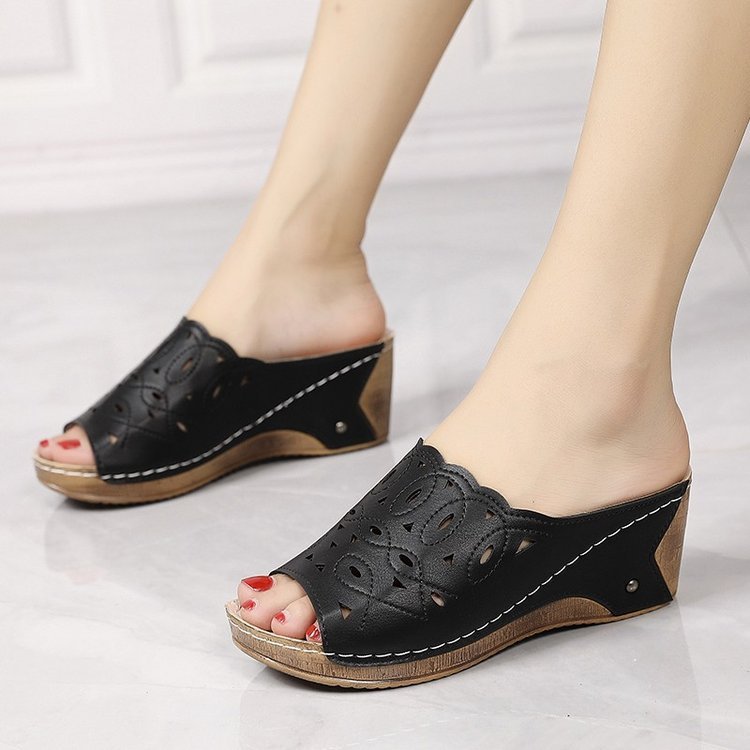 Women's Stylish Peep Toe Slip-on Wedge Sandal