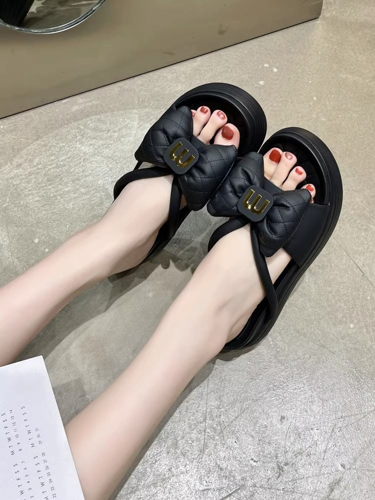 Bow Slippers Casual Platform Beach Shoes