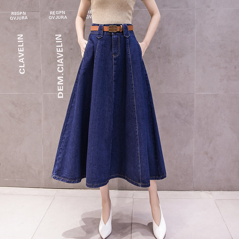 High Waisted Slimming Solid Color Patchwork Mid Length Skirt