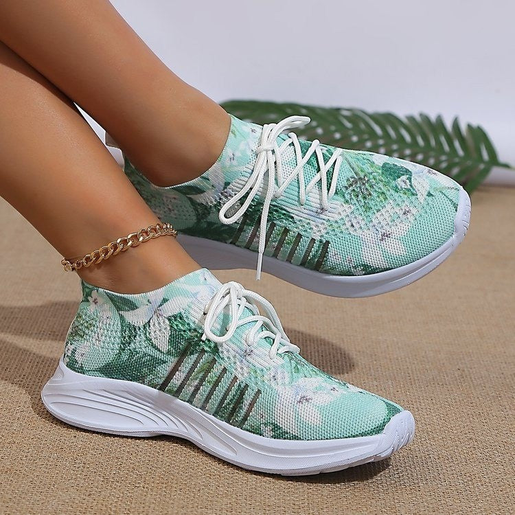 Large Size Casual 3D Printed Flat Lace-up Flying Woven Shoes