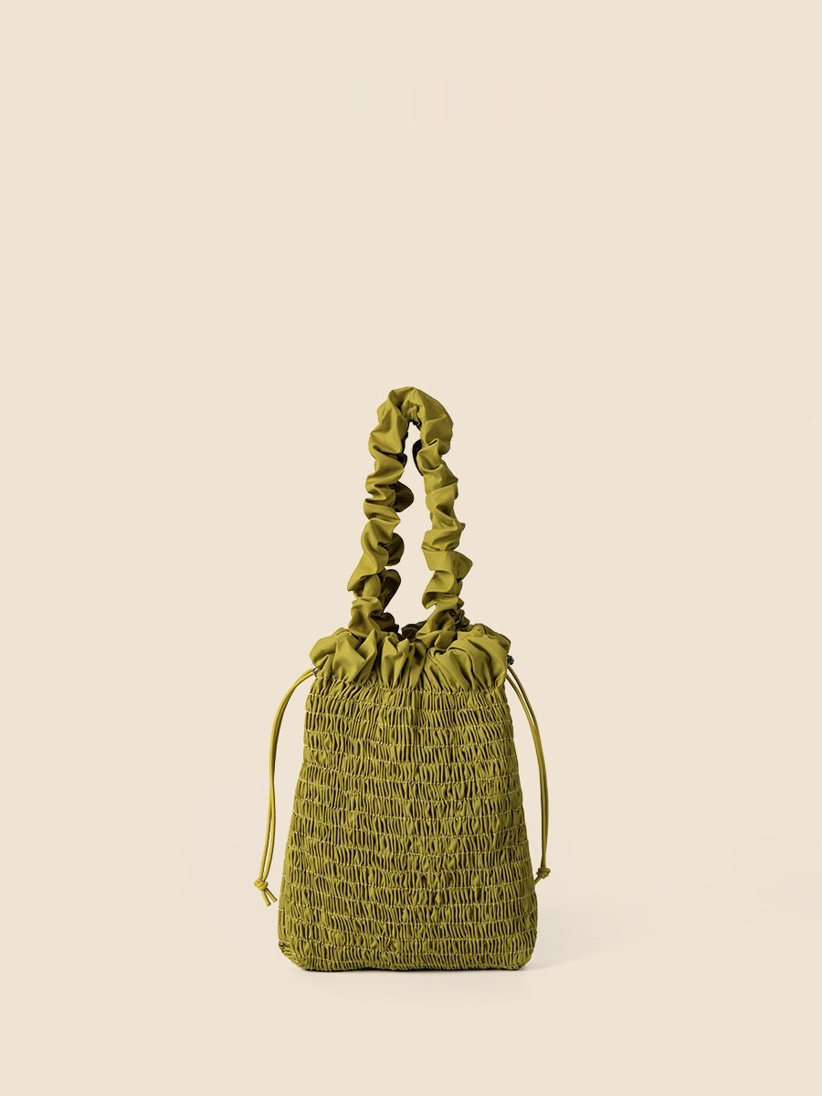 Pleated Nylon Cross Body Bucket Bag Simple Drawstring