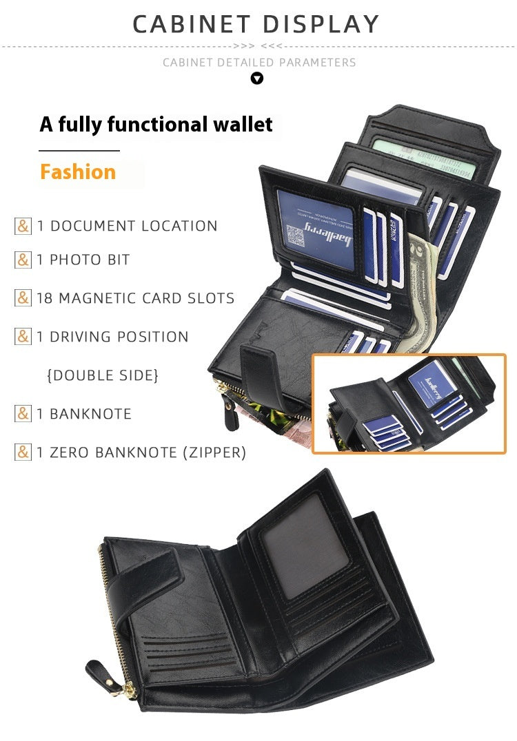 Short Multiple Card Slots Buckle Driving License Card Holder Zipper Wallet