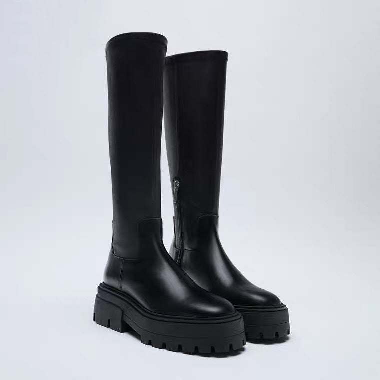 Side Zipper Thick Soles Appear Thinner Than Knee Boots