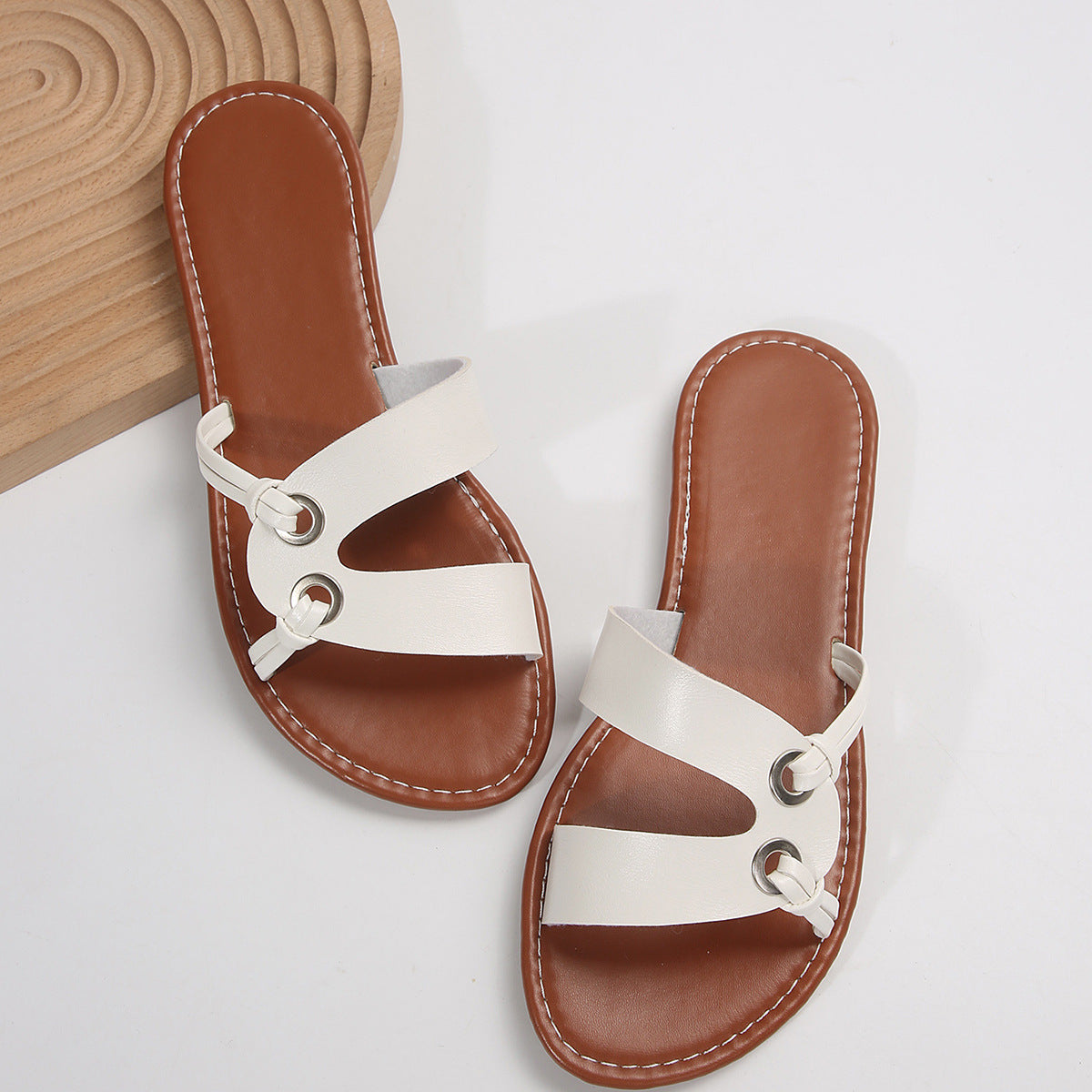 Round Toe Flat Sandals Summer Fashion Casual Non-slip Slides Shoes For Women