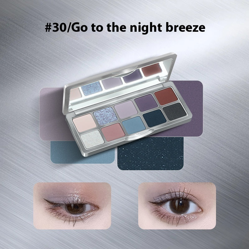 Ten Color Eyeshadow Matte Thin And Glittering Blue Eye Shadow Plate