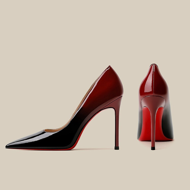 Patent Leather Black Red Gradient Color High Heels Niche Design