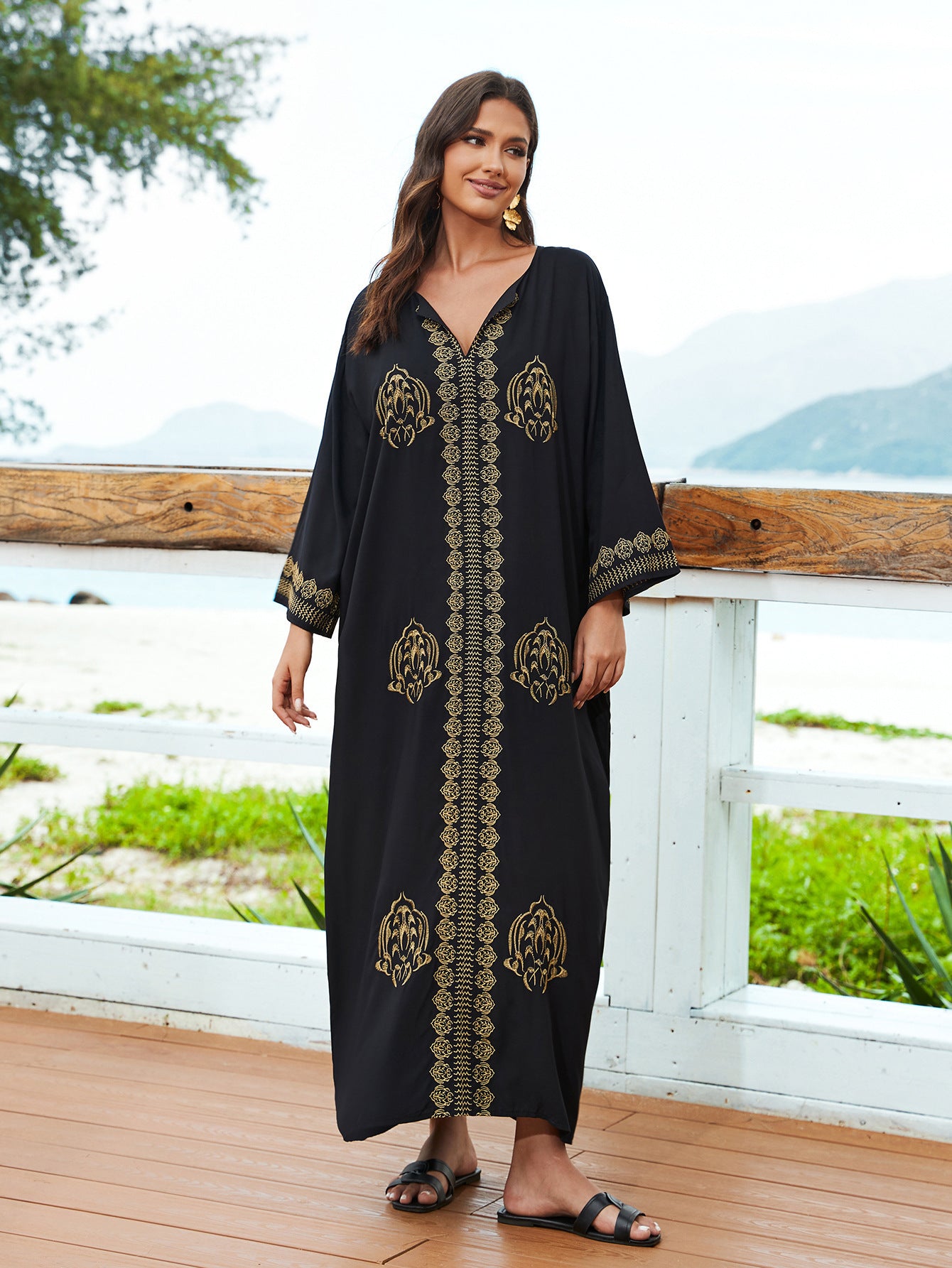 Women's Cotton Embroidered Vacation Loose Robe