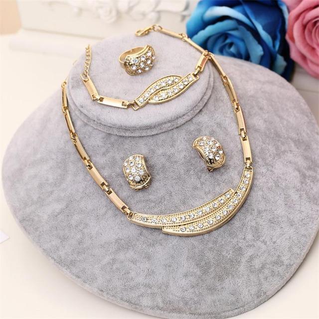 Women Cate Gold Bridal Jewelry Sets Rhinestone Pendan