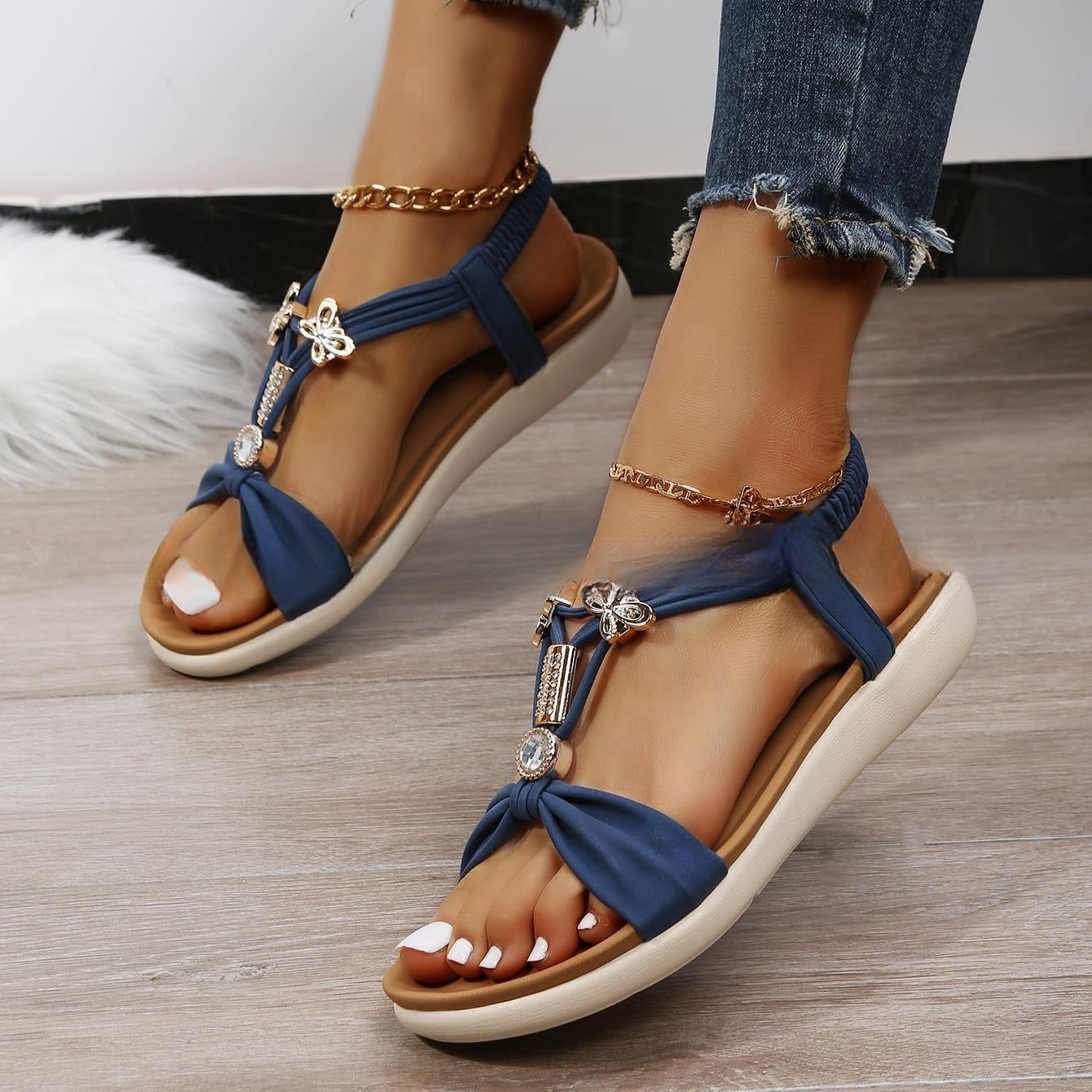 Spring And Summer Bohemian Platform Sandals Butterfly Beaded Weave Open Toe Soft Bottom