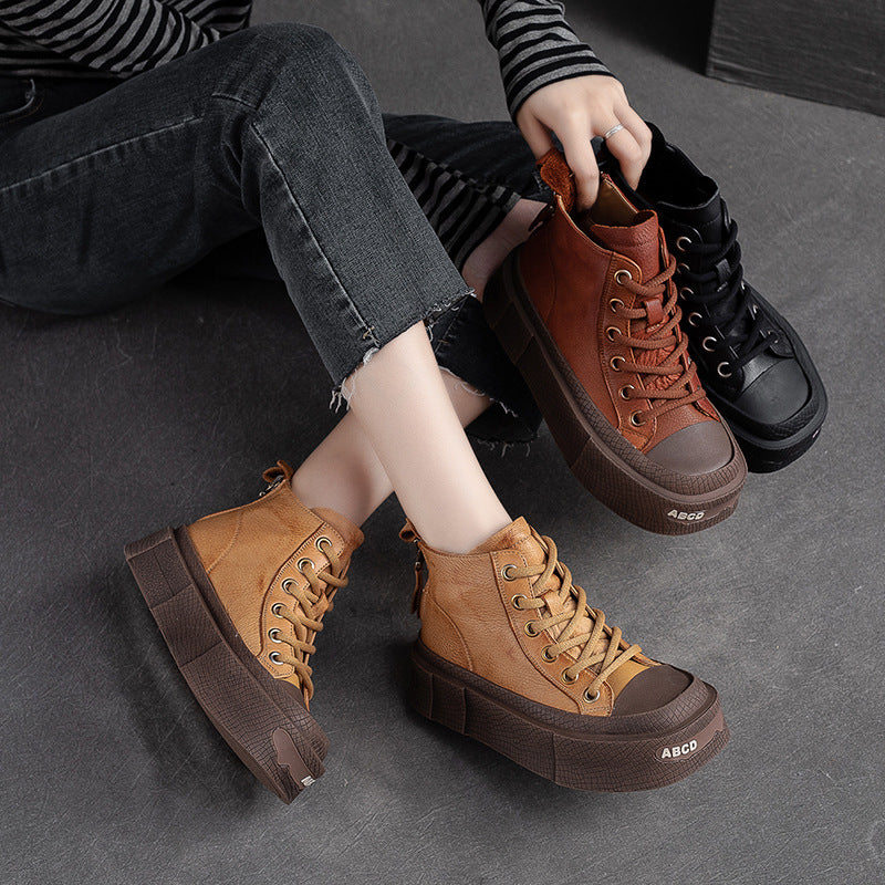Back Zipper Casual Women's Ankle Boots Top Layer Cowhide
