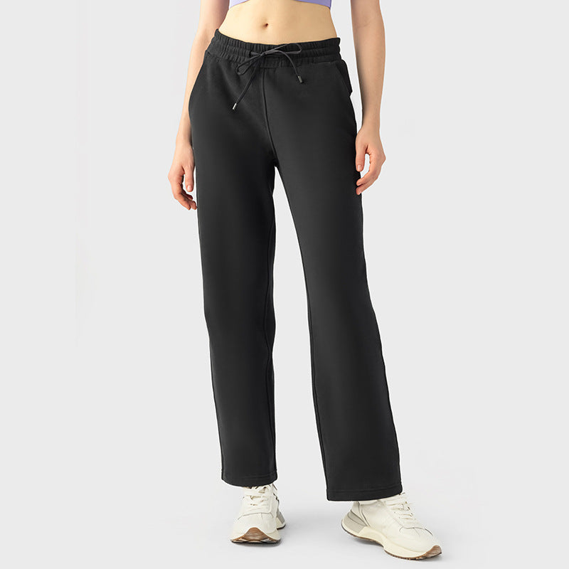 Autumn And Winter New Velvet Lining Warm And Loose Straight Sports Pants Female