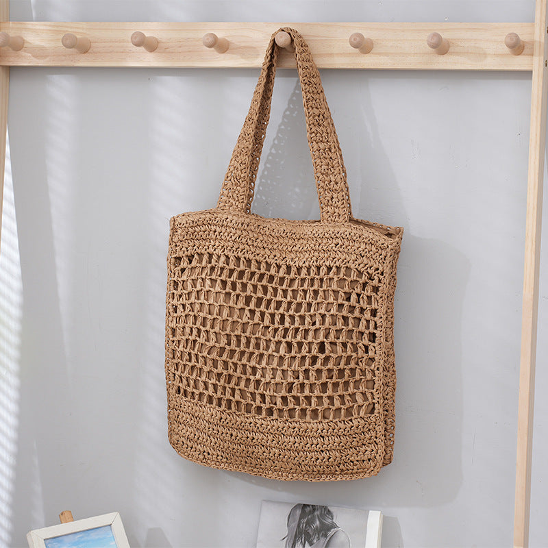 Women's Retro Artistic Beach Bag Paper String Hand-woven Beach Vacation Leisure Large Capacity Handbag