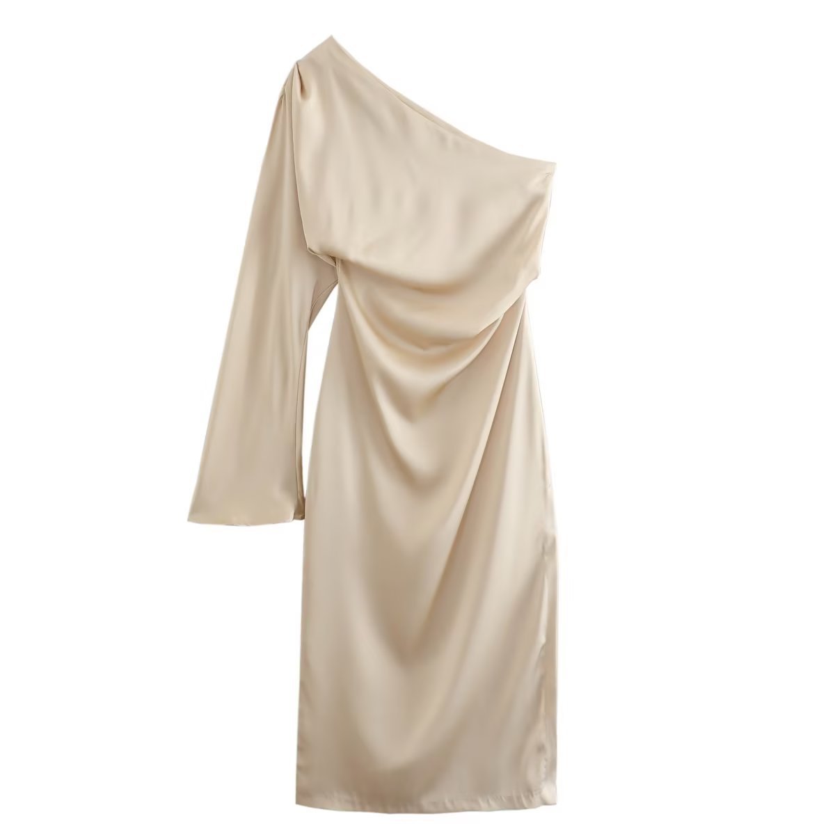 Asymmetric Silk Satin Split Dress