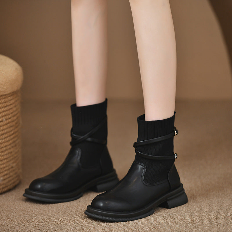 Retro Platform Knitted Martin Boots For Women