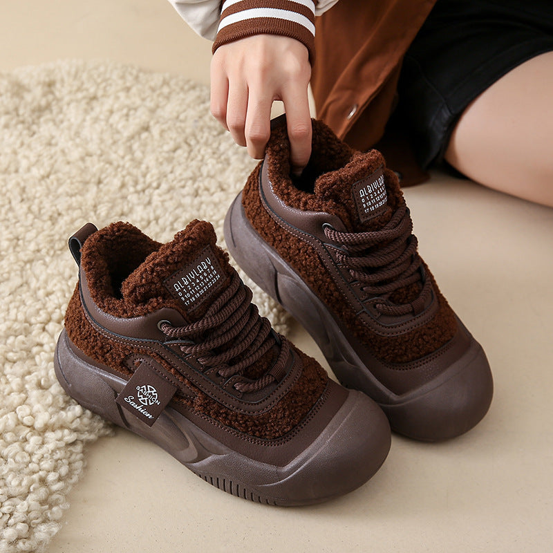 Fleece-lined Female Warm All-matching Casual Sports Skate Shoes
