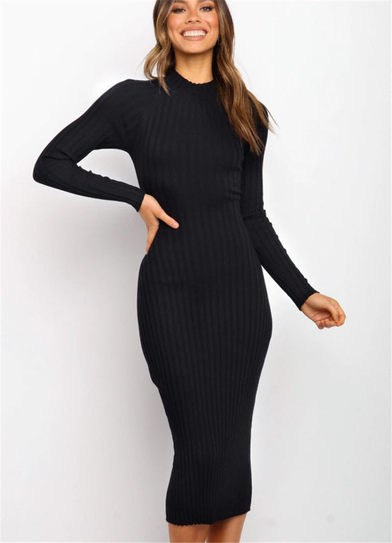 New Style Women's Suits Sweater Dresses Women's Solid Color Backless Bow Tight Dresses