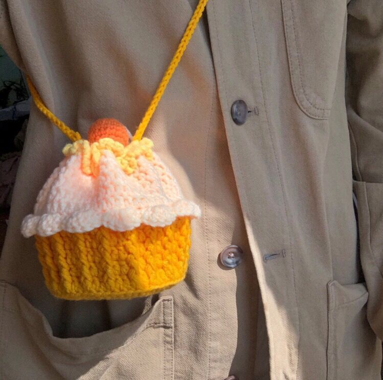 Hand Knitted Bags In Shape Of A Cake Crossbody Wool Coin Pocket