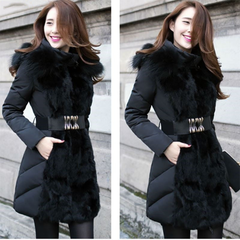 Fashionable Women's Luxury Style Winter Warm Leather Collar Jacket