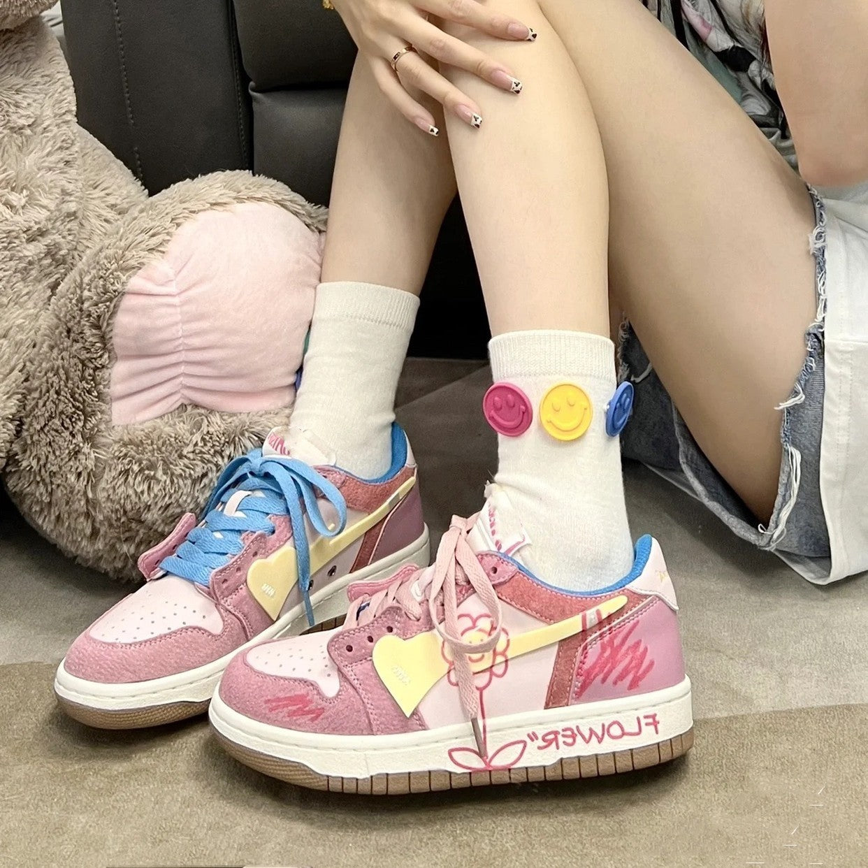 Japanese Soft Girl Doodle Hand Drawn Sneakers