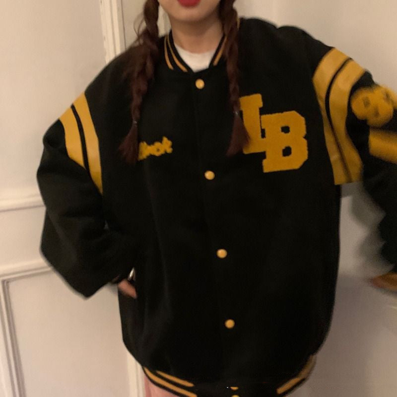 Women's Loose All Match Baseball Uniform Thickened Fleece Sweater Jacket