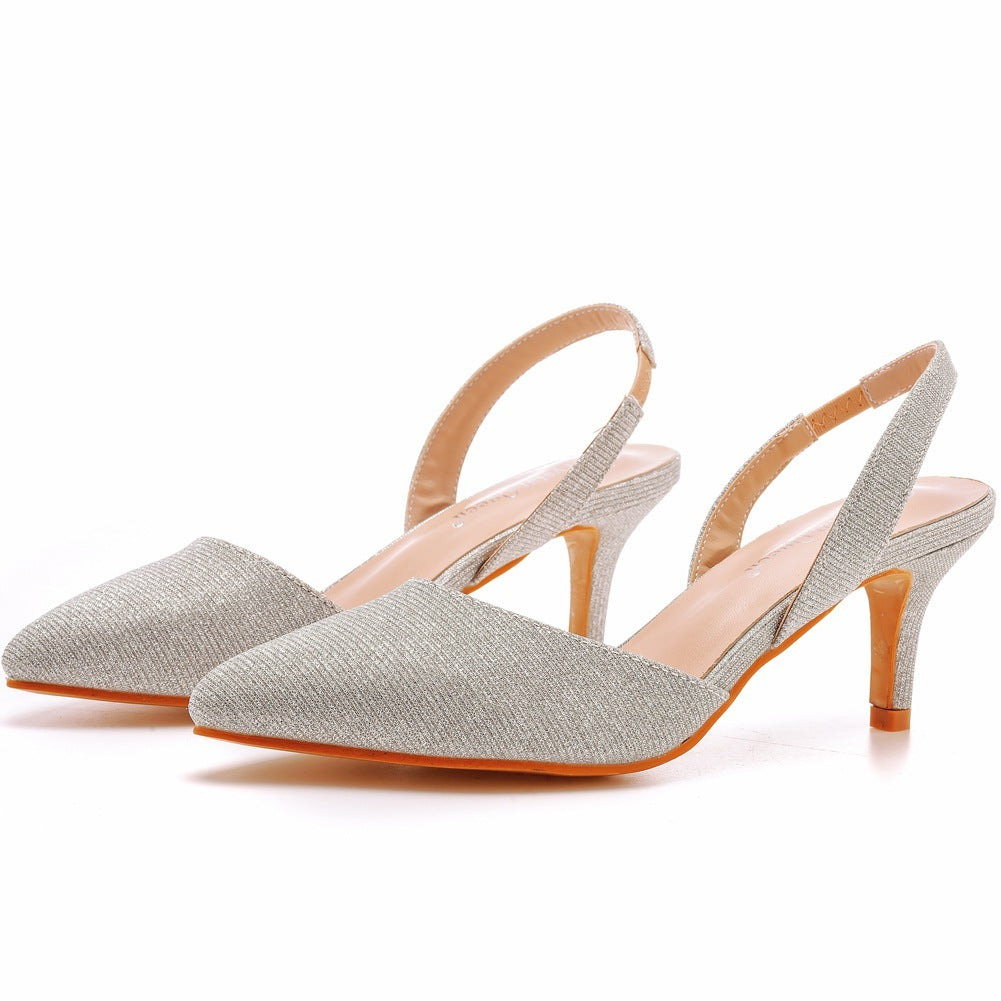 6cm Low-cut Pointed-toe Color-changing Cloth Plus Size Sandals