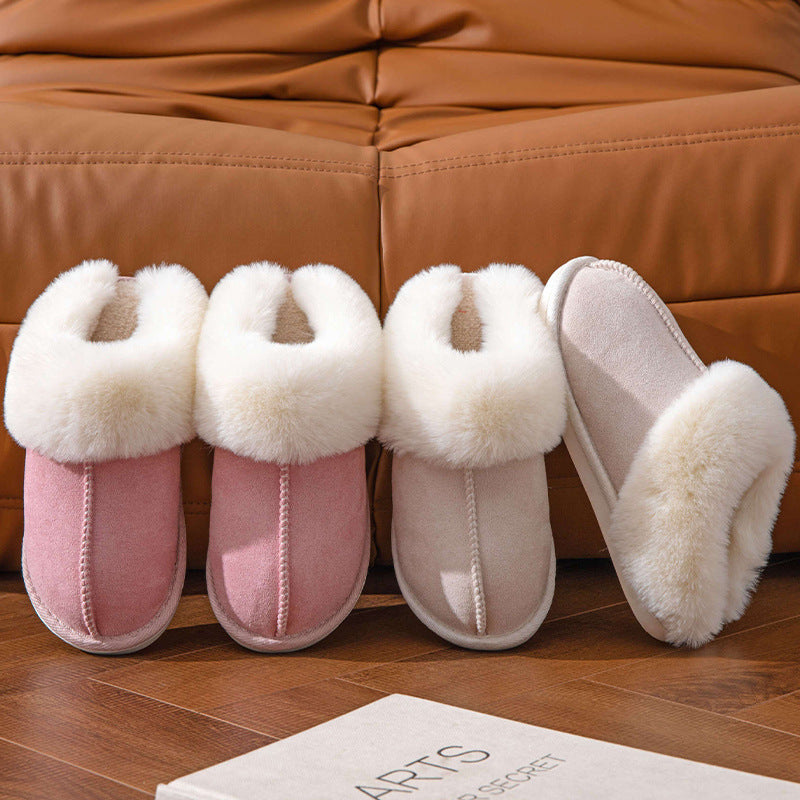 Fluffy Slippers Autumn Winter Home Indoor Cotton Slippers Warm Slugged Bottom Home