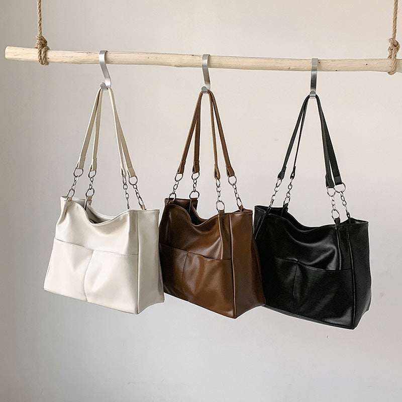 Women's Fashion Simple Solid Color Large Capacity Shoulder Bag