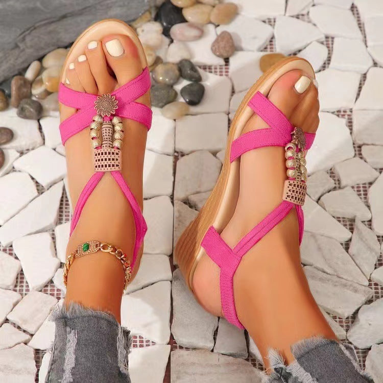 Handmade Beaded Non-slip Wedge Flat Open Toe Sandals