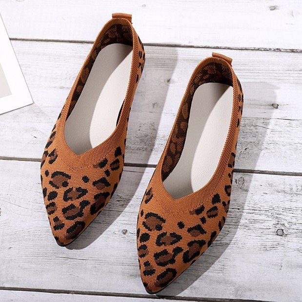 Pointed Toe Shallow Mouth Leopard Print Flat Pumps Fashion Casual Lazy Slip On Pumps