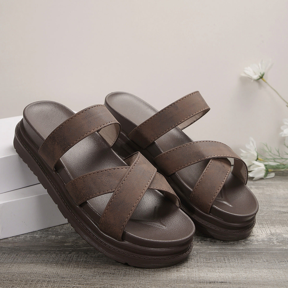 Platform Slippers Women's Cross Sandals