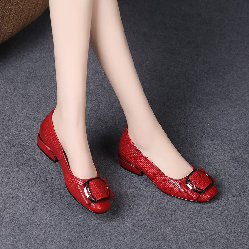 Women's Fashionable Non-slip Soft Bottom Thick Heel Leather Shoes