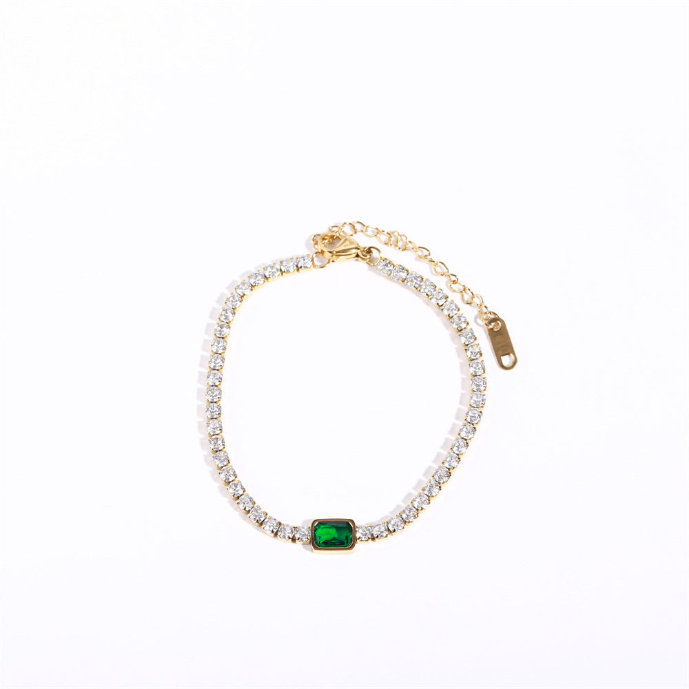 Titanium Steel European And American Tennis Zircon Necklace Emerald Choker