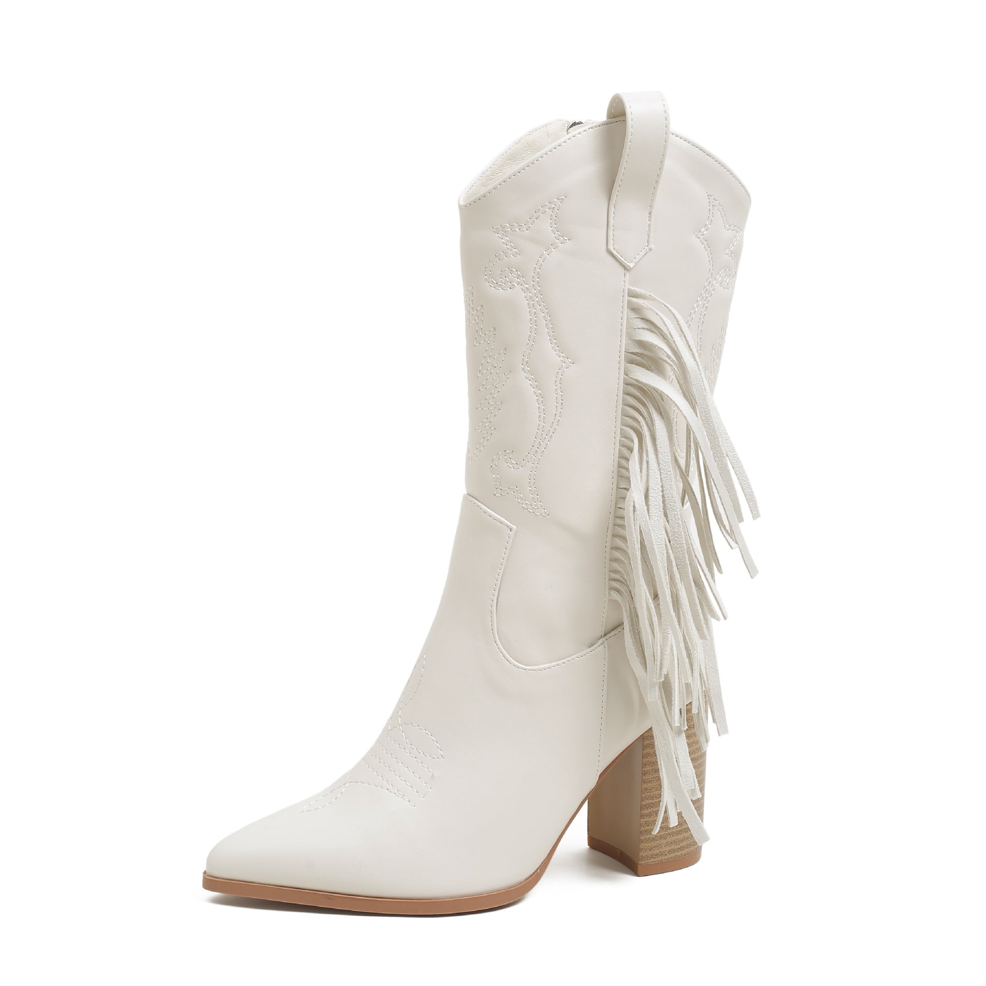 Embroidered Tassel White New Western Cowboy Boot