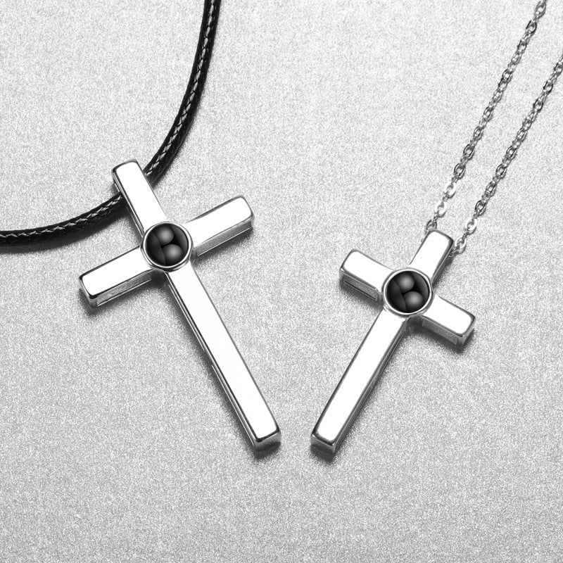 Sterling Silver Cross Projection Couple Necklace Fashion Photo Customization