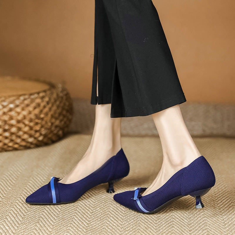 Woven Low-cut Pointed-toe Stilettos Knitted Shoes