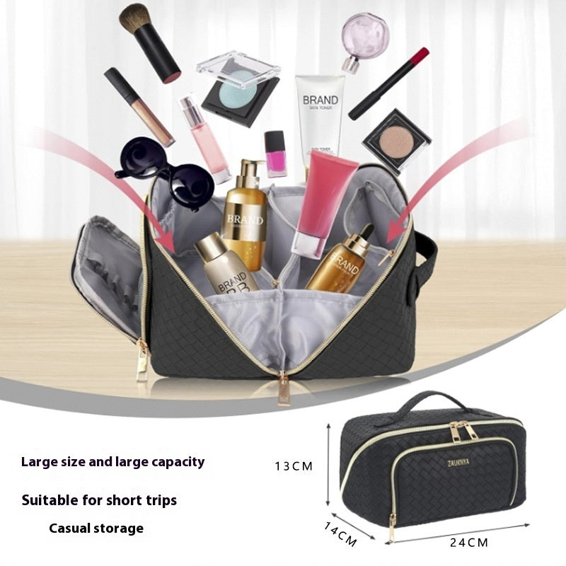 Woven PU Cosmetic Portable Portable Toiletry Bag