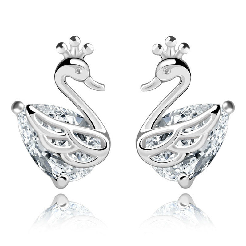 Women's Fashion Crown Swan Stud Earrings