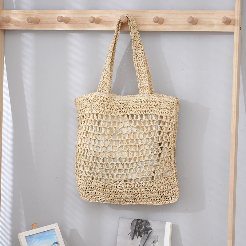 Women's Retro Artistic Beach Bag Paper String Hand-woven Beach Vacation Leisure Large Capacity Handbag