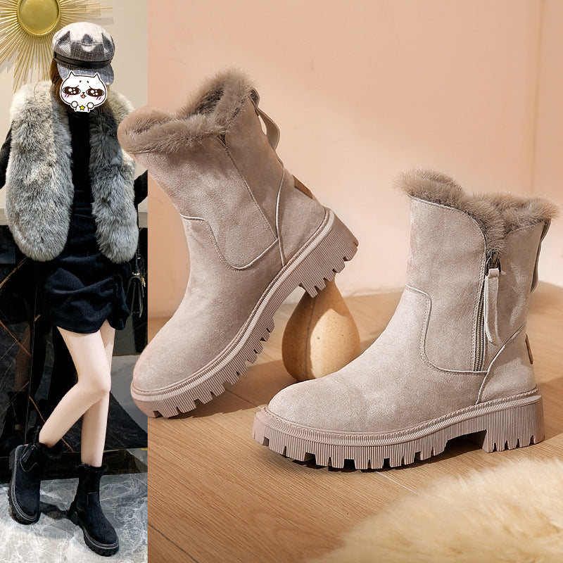 Women's Cotton-padded Shoes Winter New Fur Snow Boots Fleece-lined Casual Martin Boots