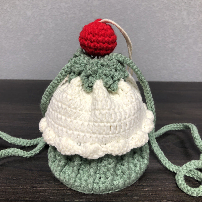 Hand Knitted Bags In Shape Of A Cake Crossbody Wool Coin Pocket