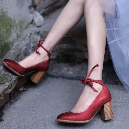 Front Lace-up Height Chunky Heel Shoes