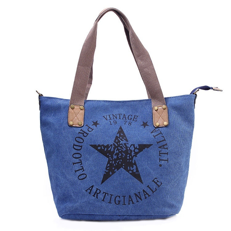 Popular Canvas Printed Five-pointed Star Handbag