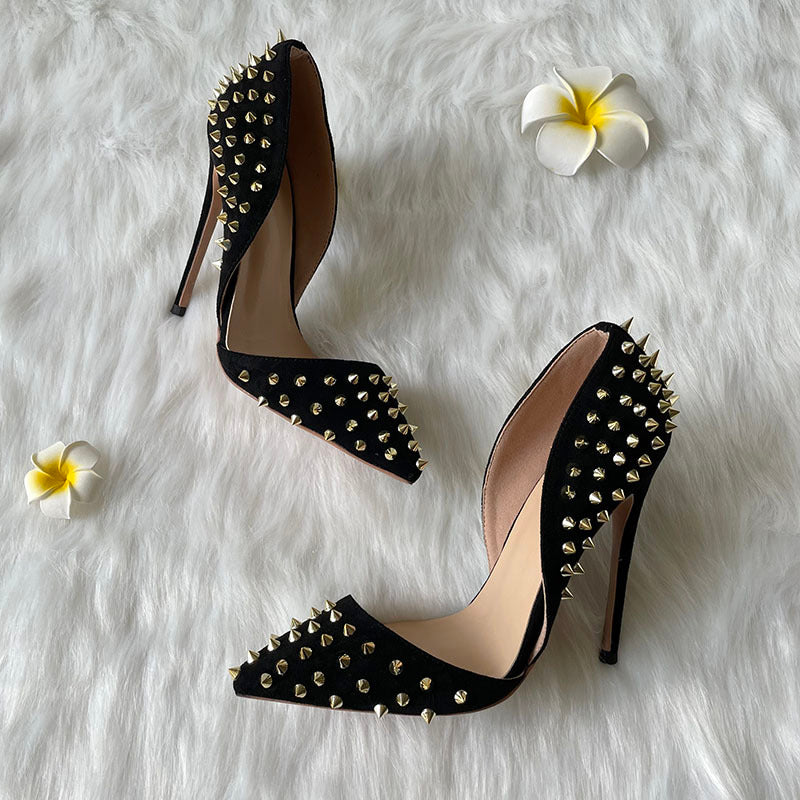 Women's Shoes Black Suede Gold Rivet