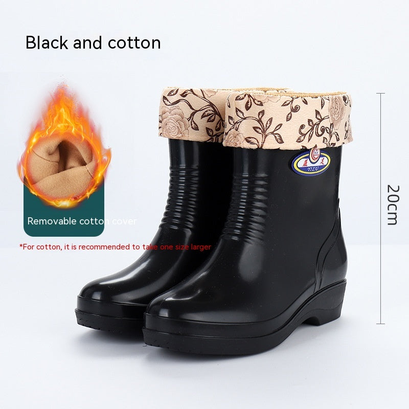 Work Wear Waterproof Fleece-lined Stylish Rain Boots Women