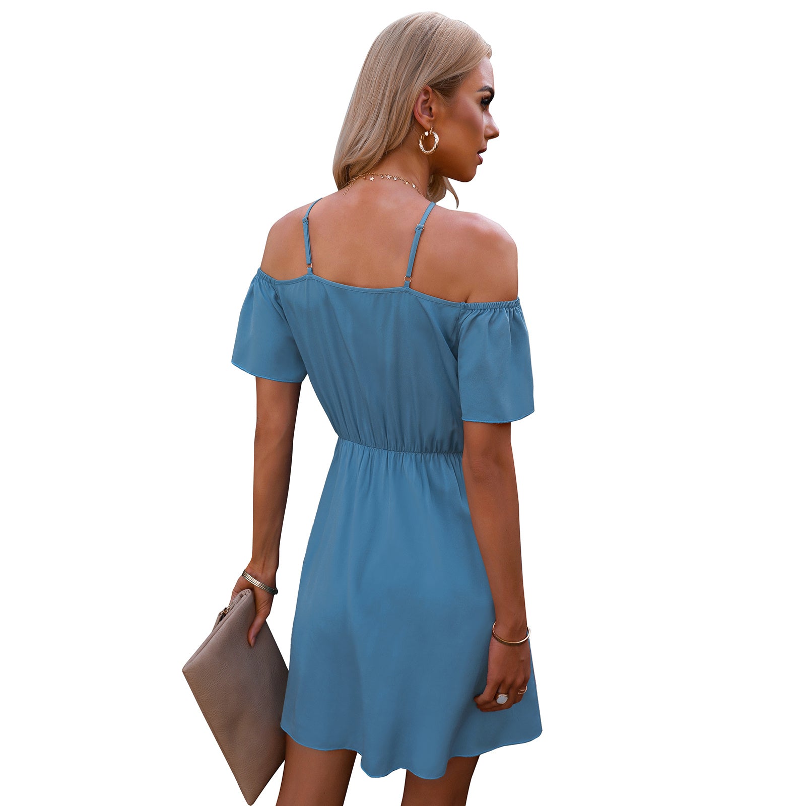 Women's Solid Color Off Shoulder Sling Dress Short Skirt