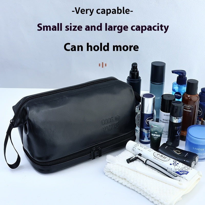 PU Men's Toiletry Bag British Style Good-looking Double Layer Large Capacity